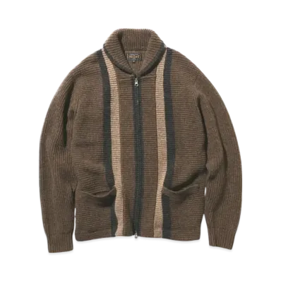 BEAMS Full Zip Shawl Collar Knit "Brown"