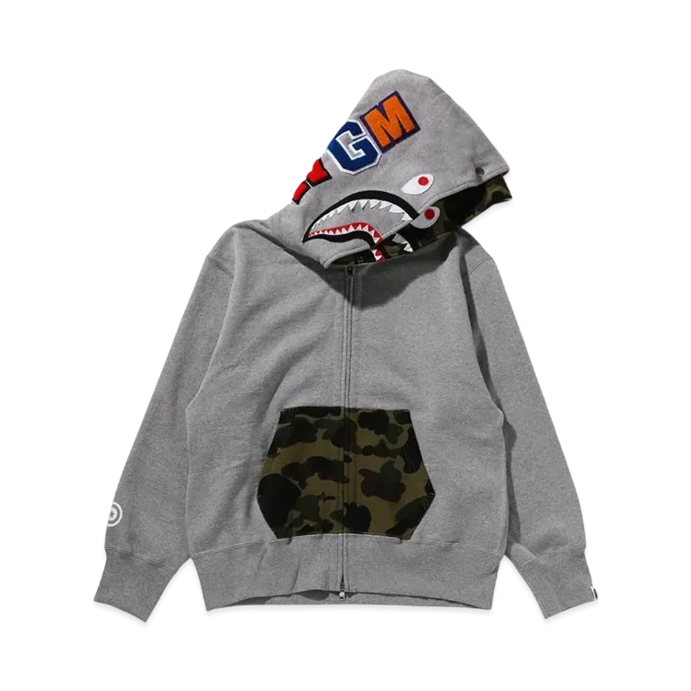 A BATHING APE Bape Ladies 1St Camo Shark Full Zip Double Hoodie "Gray"