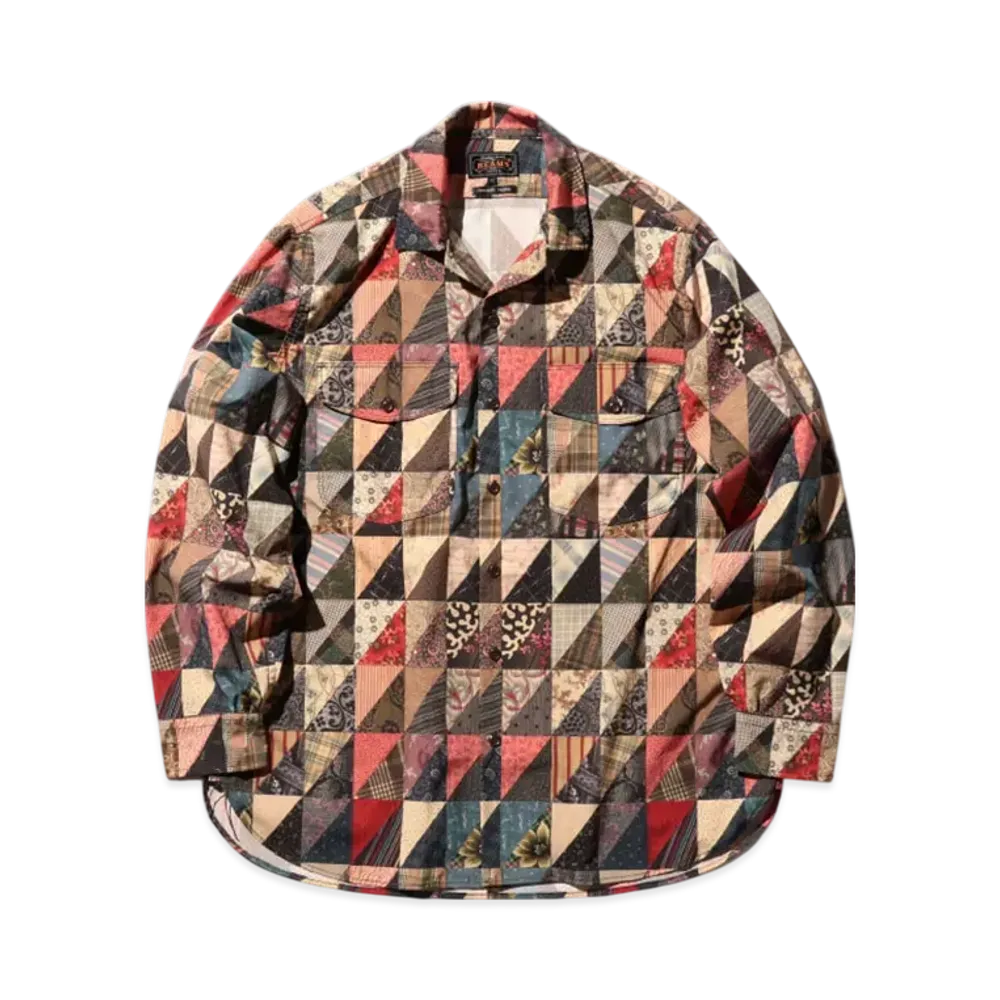 BEAMS Work Classic-fit Polyester Dobby PatchWork Print "P/W"