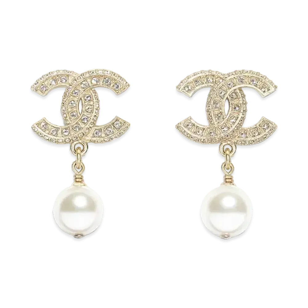 CHANEL Resin and Strass Metal Earrings "Gold"