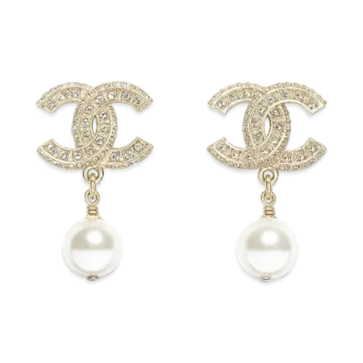 CHANEL Resin and Strass Metal Earrings "Gold"