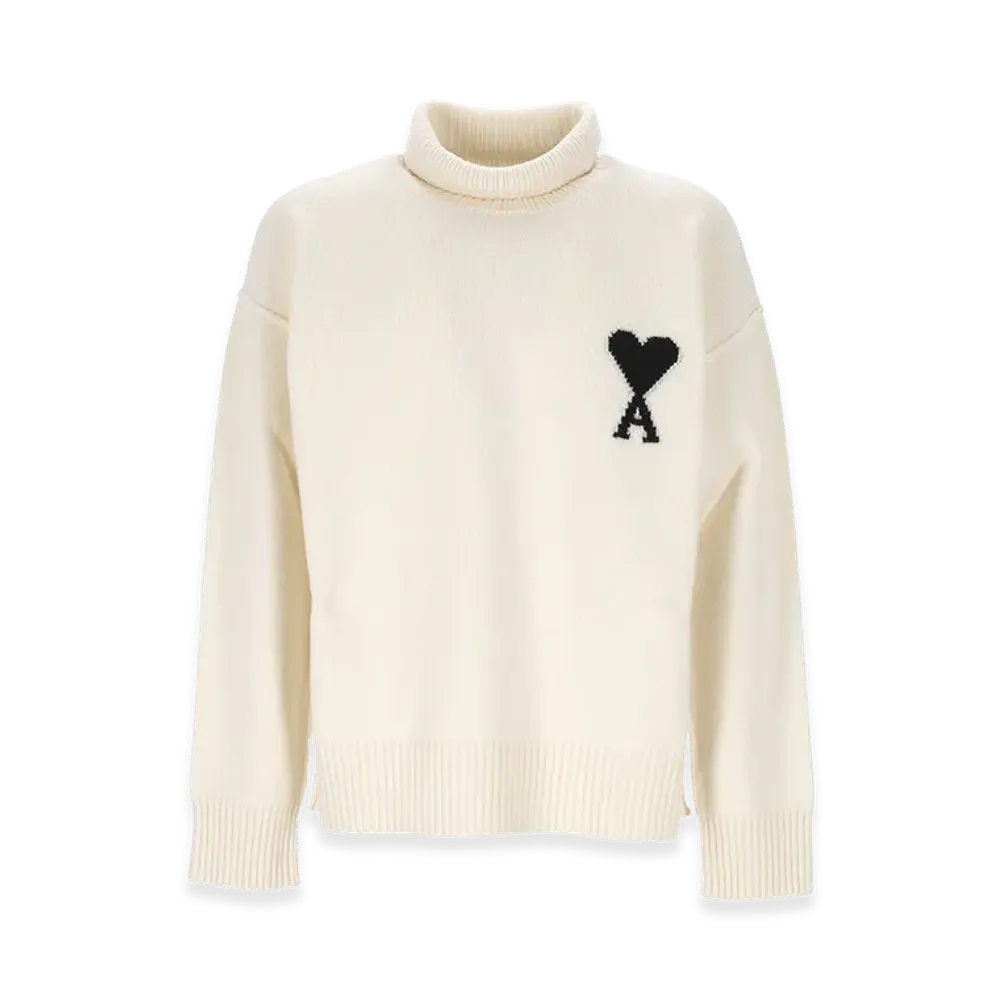 AMI PARIS Women's Ami De Coeur Turtleneck Sweater "White"