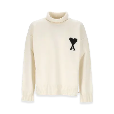 AMI PARIS Women's Ami De Coeur Turtleneck Sweater "White"