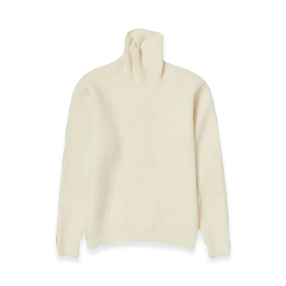 AURALEE Milled French Merino Rib Knit Turtle "Ivory White"