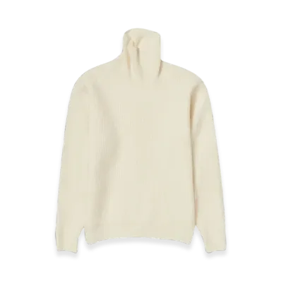 AURALEE Milled French Merino Rib Knit Turtle "Ivory White"