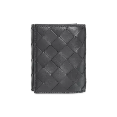 Bottega Veneta Intrecciato Lambskin Calfskin Trifold Wallet With Coin Purse "Black"