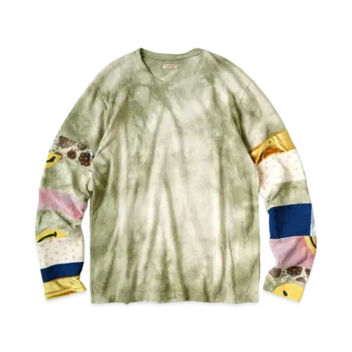 KAPITAL 18.5 / TENGU MURA-DYED HIPPRON T (HAPPY NOMAD PATCH) "Green"