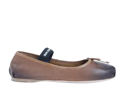 MIU MIU Women's Vintage-Effect Leather Ballerinas "Brown"