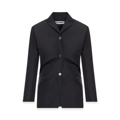 Jil Sander Women's Tailored Blazer In Technical Fabric With Back Draping "Black"