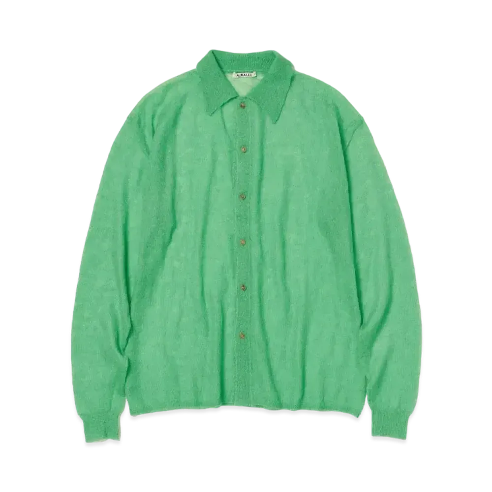 AURALEE Kid Mohair Sheer Knit Shirt Cardigan "Green"