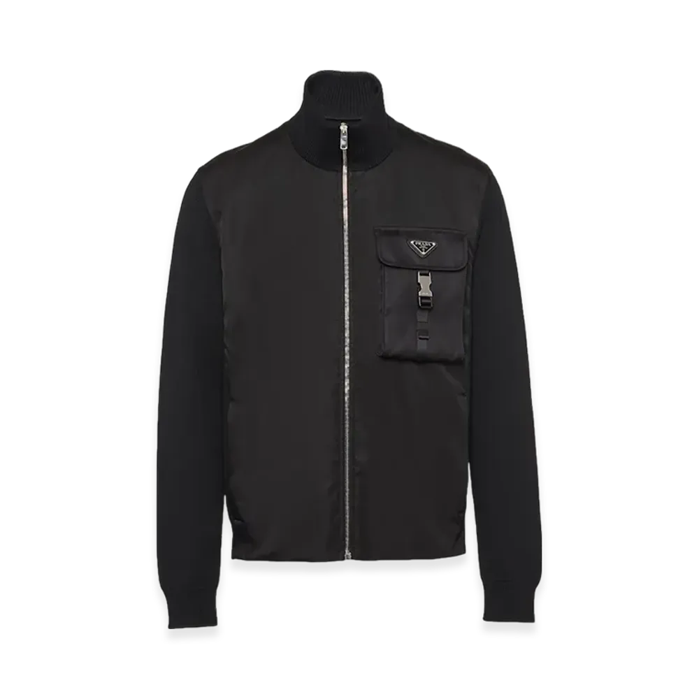 PRADA Re-Nylon Gabardine Wool Cardigan "Black"
