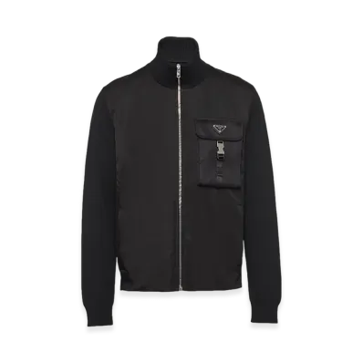 PRADA Re-Nylon Gabardine Wool Cardigan "Black"