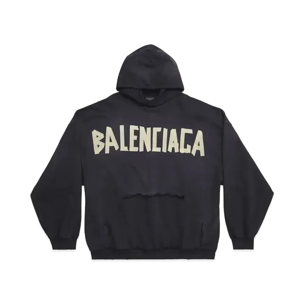 BALENCIAGA MENS Tape Type Ripped Pocket Hoodie Oversized "Black"