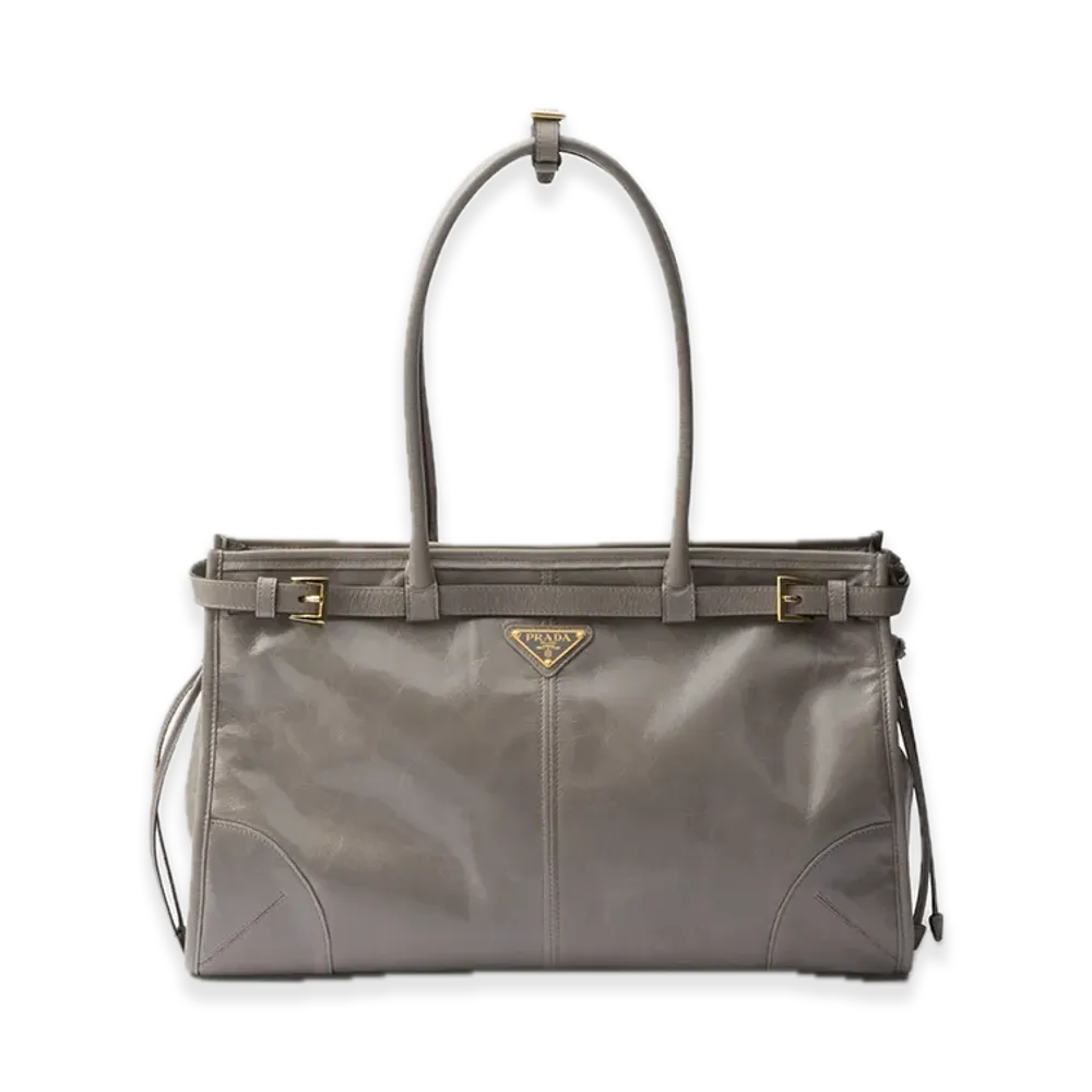 PRADA Bonnie Large Leather Handbag "Pewter"