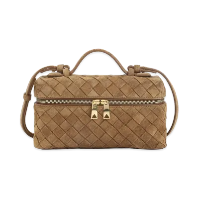 Bottega Veneta Women's Bang Bang Suede Vanity Case Bag "Camel"