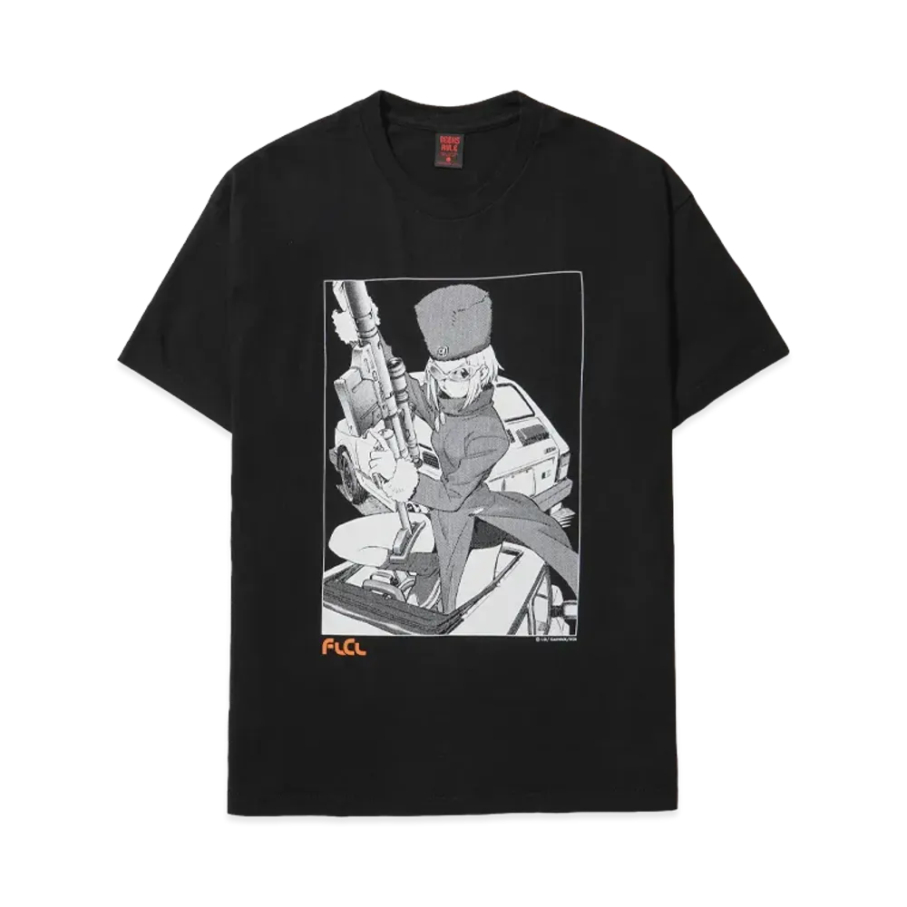 Geeks Rule Silkscreen Printing x FLCL T-Shirt (Kitsurubami) "Black"