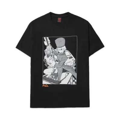 Geeks Rule Silkscreen Printing x FLCL T-Shirt (Kitsurubami) "Black"
