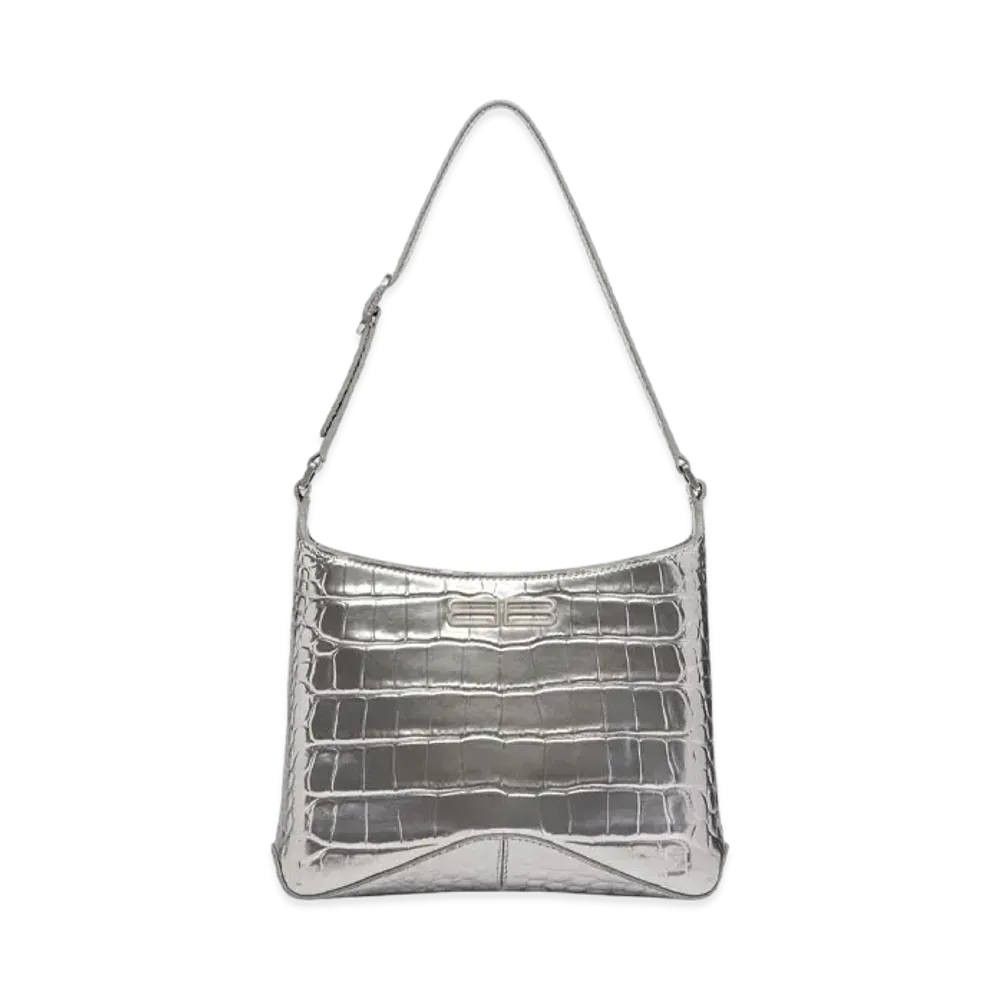 BALENCIAGA XX Small Hobo Bag Crocodile Embossed "Silver"