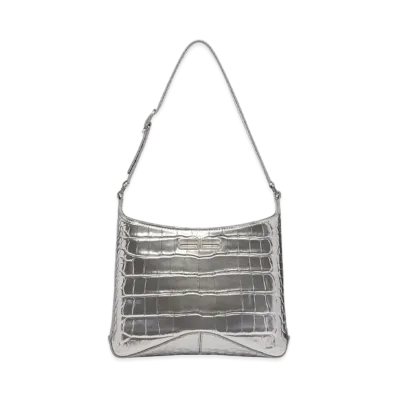 BALENCIAGA XX Small Hobo Bag Crocodile Embossed "Silver"