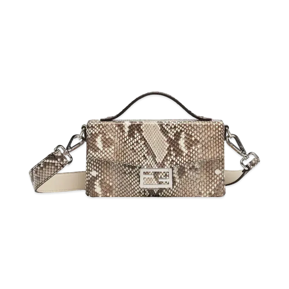 FENDI Baguette Soft Trunk Natural Python Leather Bag "Brown"