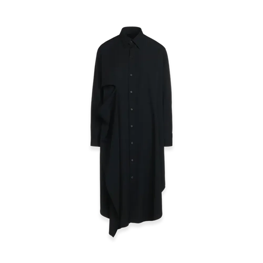 S'YTE Washer Finished Wool Gabardine Shirt Dress With Double-Tailored Right Front "Black"
