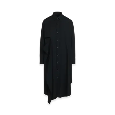 S'YTE Washer Finished Wool Gabardine Shirt Dress With Double-Tailored Right Front "Black"