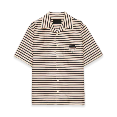 PRADA Stripe Cotton Bowling Shirt "Opal"