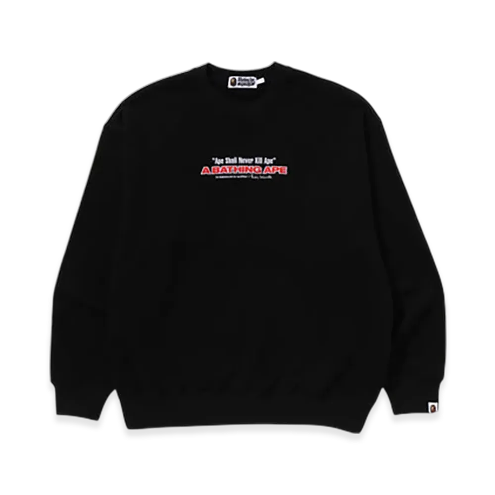 A BATHING APE Bape Slogan Relaxed Fit Crewneck Sweatshirt "Black"