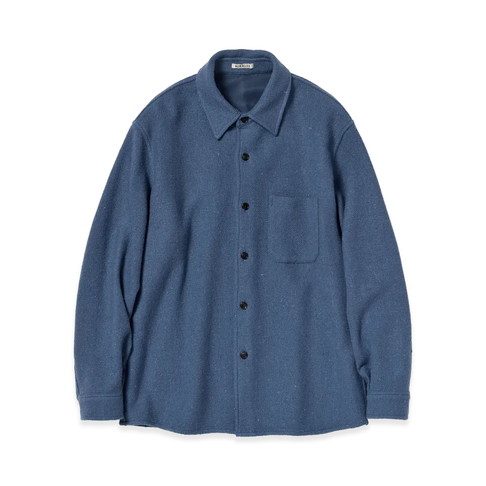AURALEE Homespun Tweed Shirt Blouson "Dusty Blue"