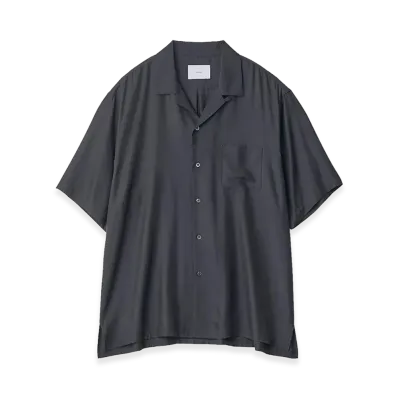 ssstein Cupro Twill Oversized Open Collar Short Sleeve Shirt "Black"