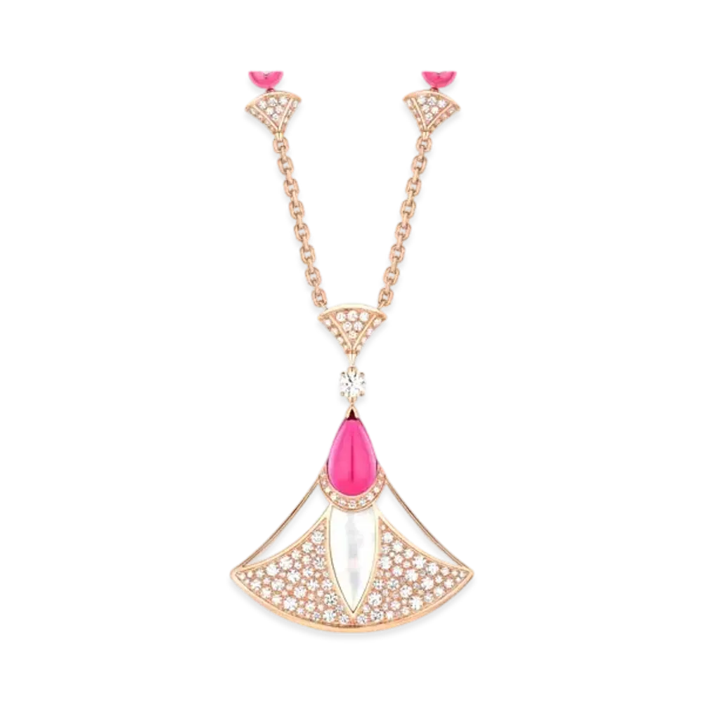 BVLGARI Divas' Dream Necklace With Pave Diamonds and Mother of Pearl and Rubellite "Pink Gold"