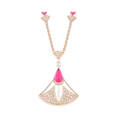 BVLGARI Divas' Dream Necklace With Pave Diamonds and Mother of Pearl and Rubellite "Pink Gold"