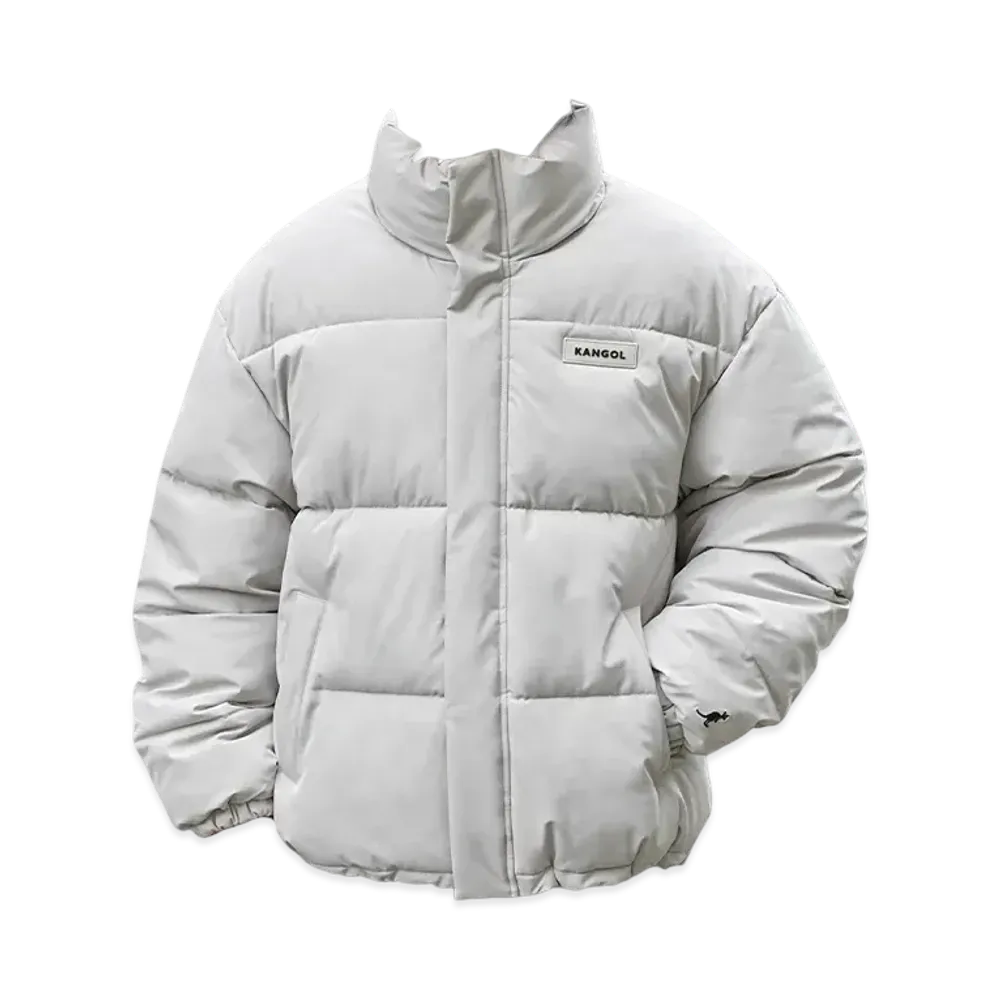 KANGOL Big Silhouette Rubber Name High Neck Volume Sleeve Padded Jacket "Light Grey"