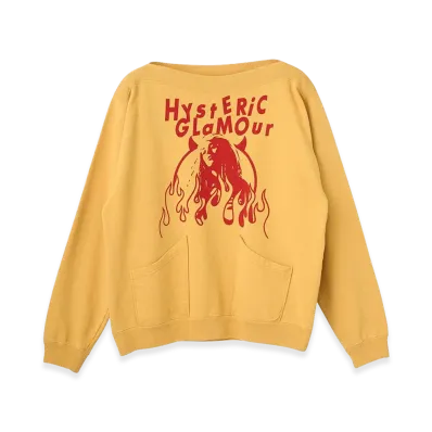 HYSTERIC GLAMOUR Fire Woman Boat Neck Sweatshirt "Yellow"