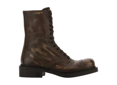 MIU MIU Women's Foule Leather Lace-up Boots "Brown"