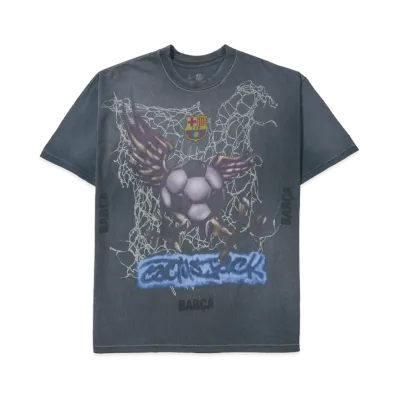 Travis Scott Cactus Jack x FC Barcelona Washed Spray Logo Tee "Grey"
