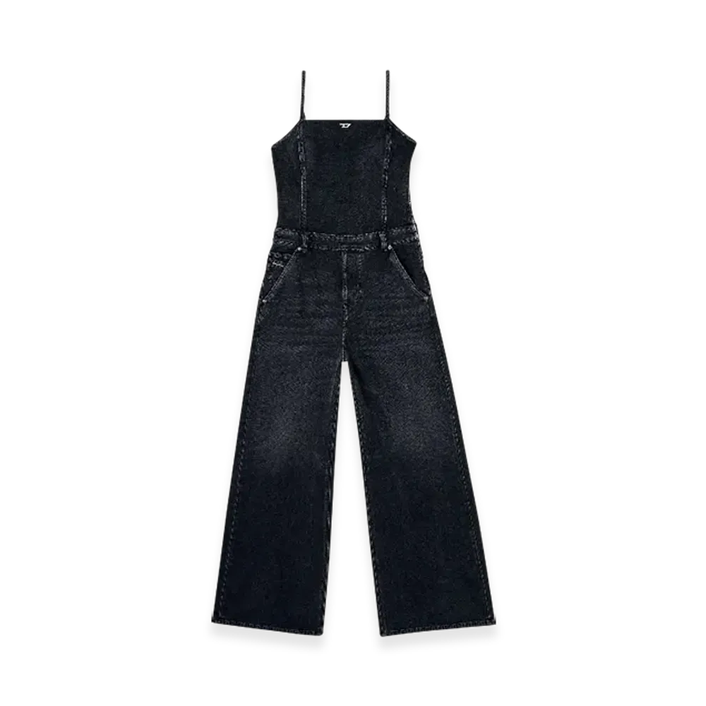 Diesel De-Vors Strappy Jumpsuit In Batavia-Weave Denim "Black Dark Gray"