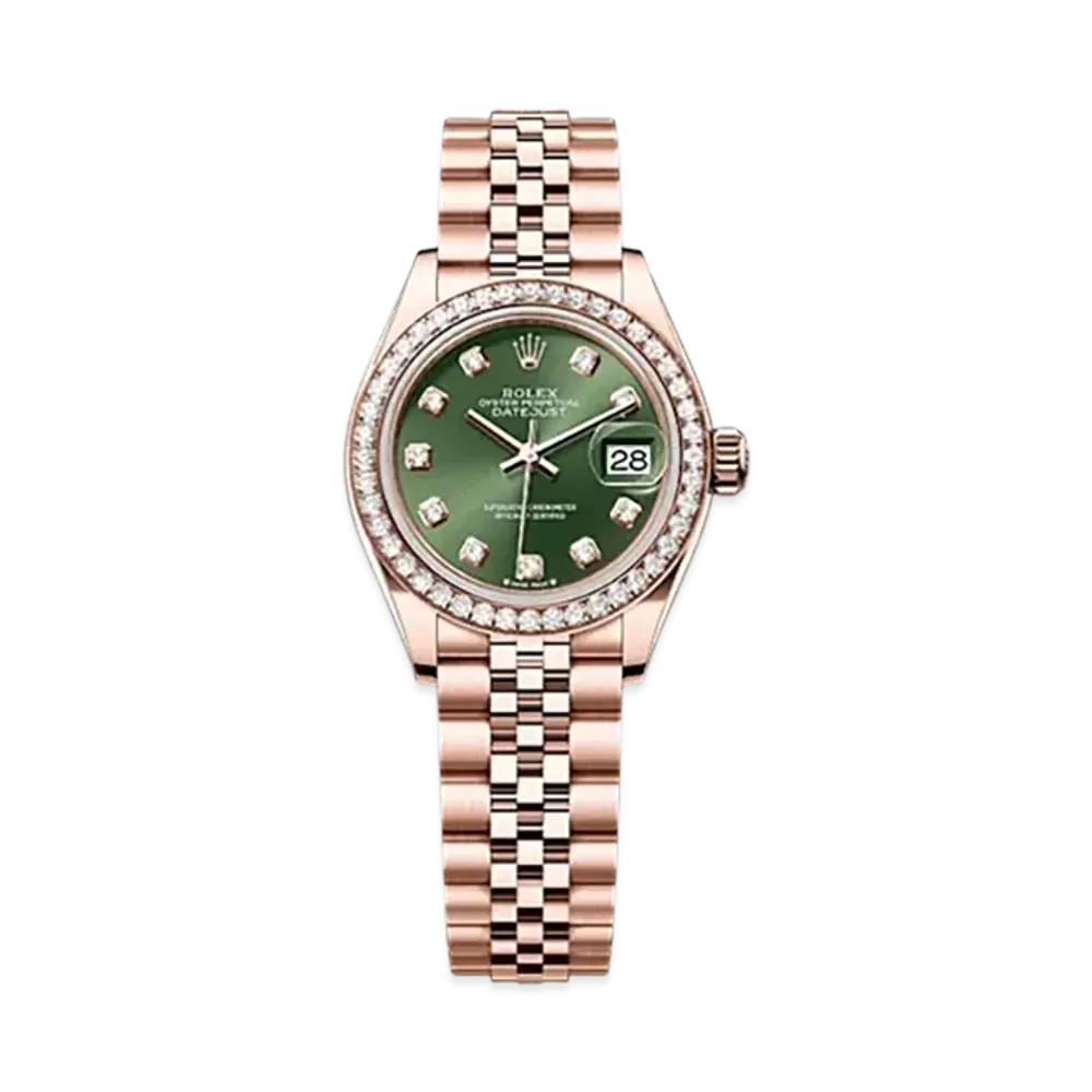 ROLEX Lady-Datejust 28mm Everose Gold Diamond 279135RBR "Olive Green"