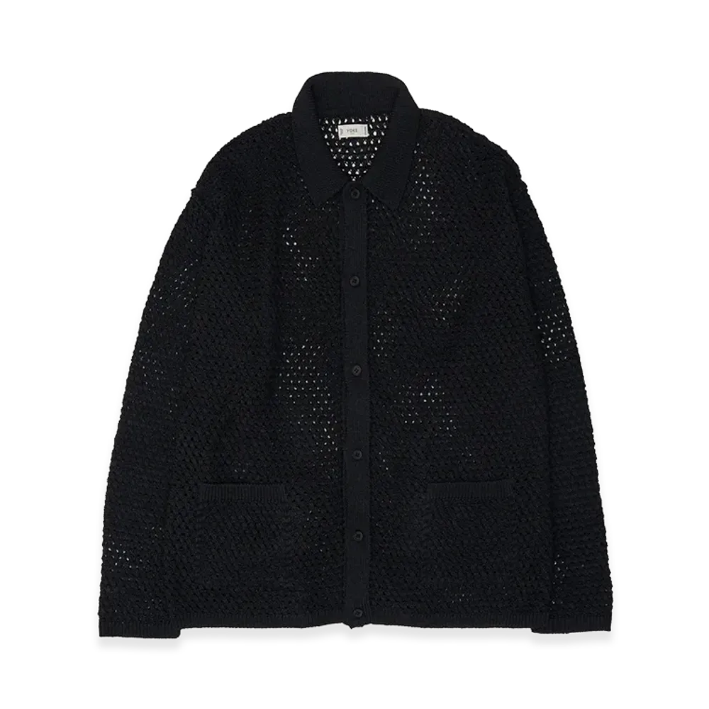 YOKE Cotton Mesh Knit Shirt Cardigan "Black"