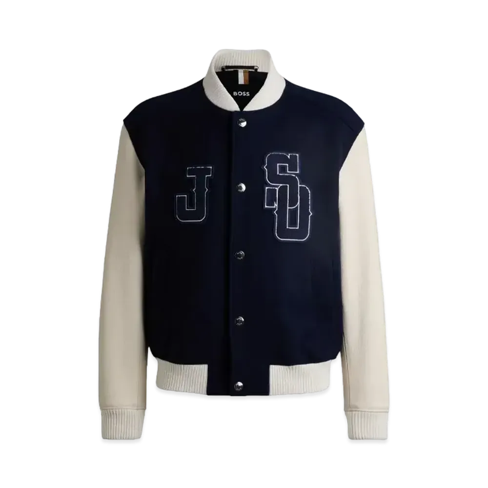 Boss x Shohei Ohtani Wool Blend Baseball Jacket Monogram Detail "White / Dark Blue"