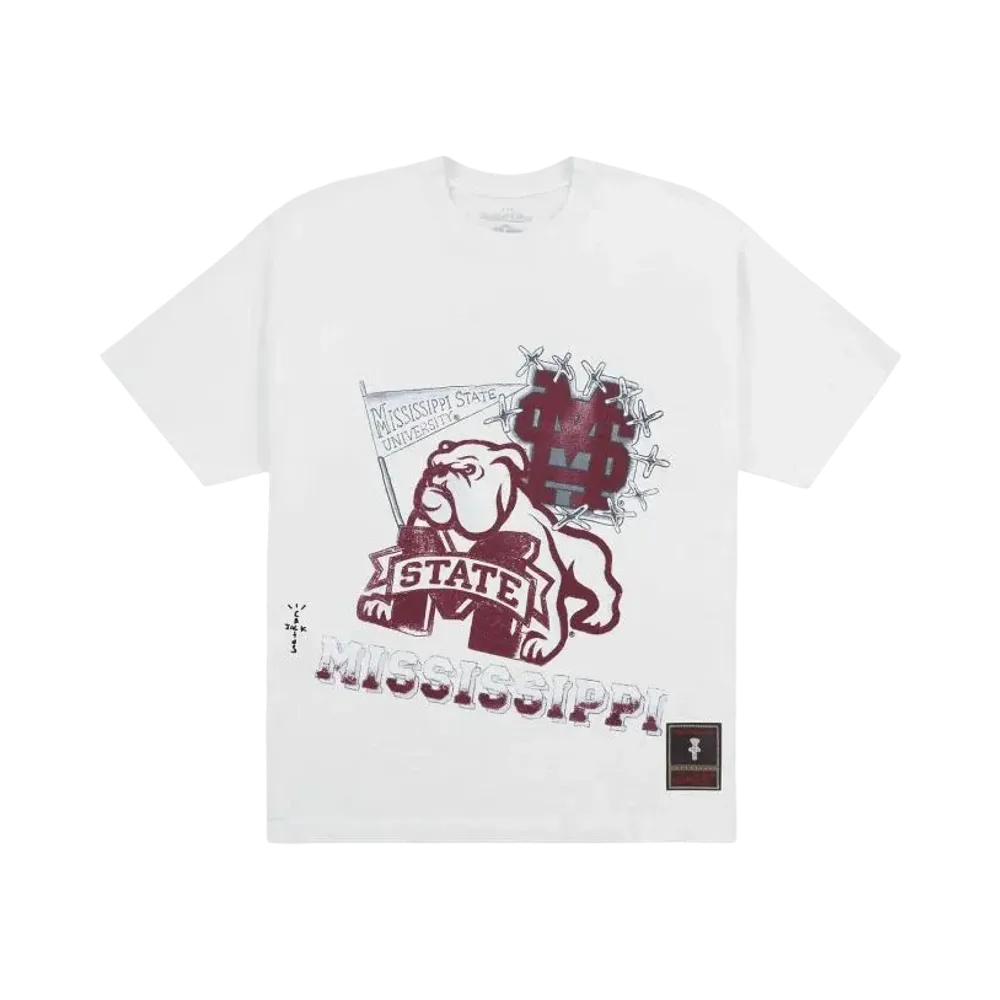 Travis Scott x M&N x Mississippi State University Handdrawn Tee "White"