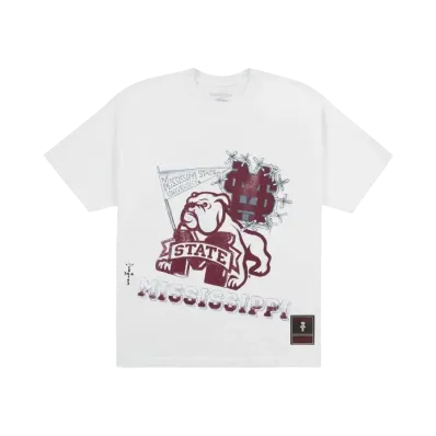 Travis Scott x M&N x Mississippi State University Handdrawn Tee "White"