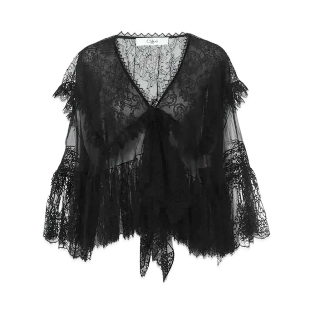Chloe Fluid Top In Silk Lace "Black"