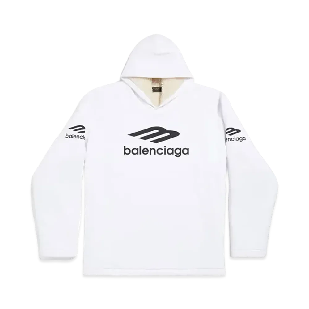 BALENCIAGA Men's 3B Sports Icon Water Repellent Hoodie Oversized Heavy Fleece "White"