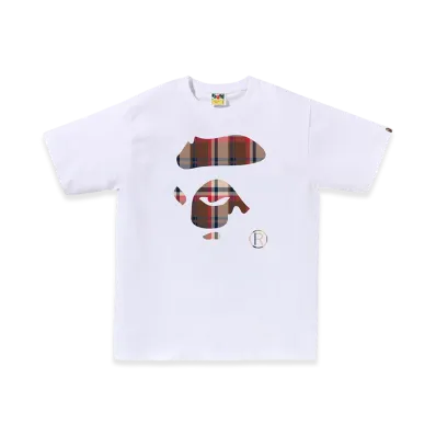 A BATHING APE Bape Check Ape Face Tee "White/Red"