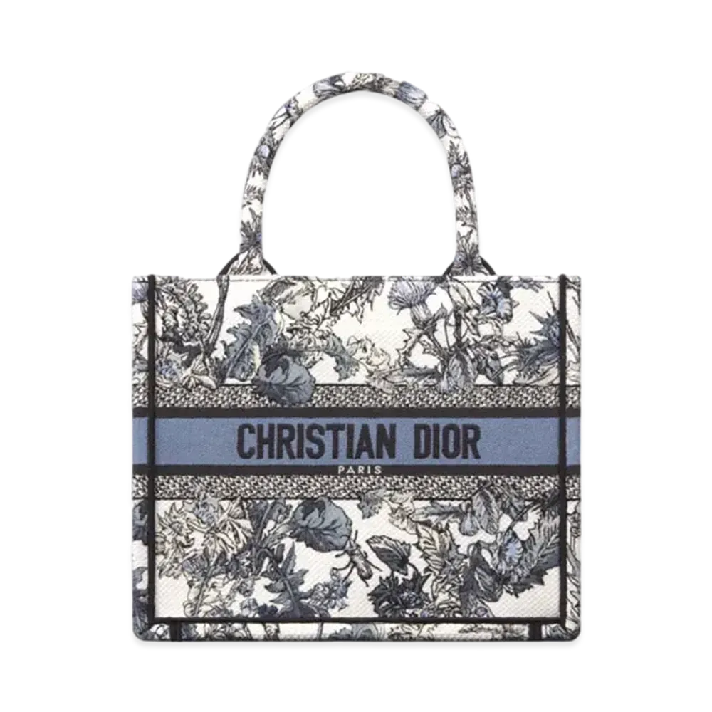 Dior Small Dior Book Tote Embroidery with Dior Chardons Motif (26.5 x 22 x 14cm) "White/Denim Blue"