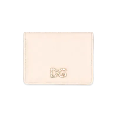 Dolce&Gabbana Continental Wallet Small Dauphine Calfskin DG Rhinestone "Pink"