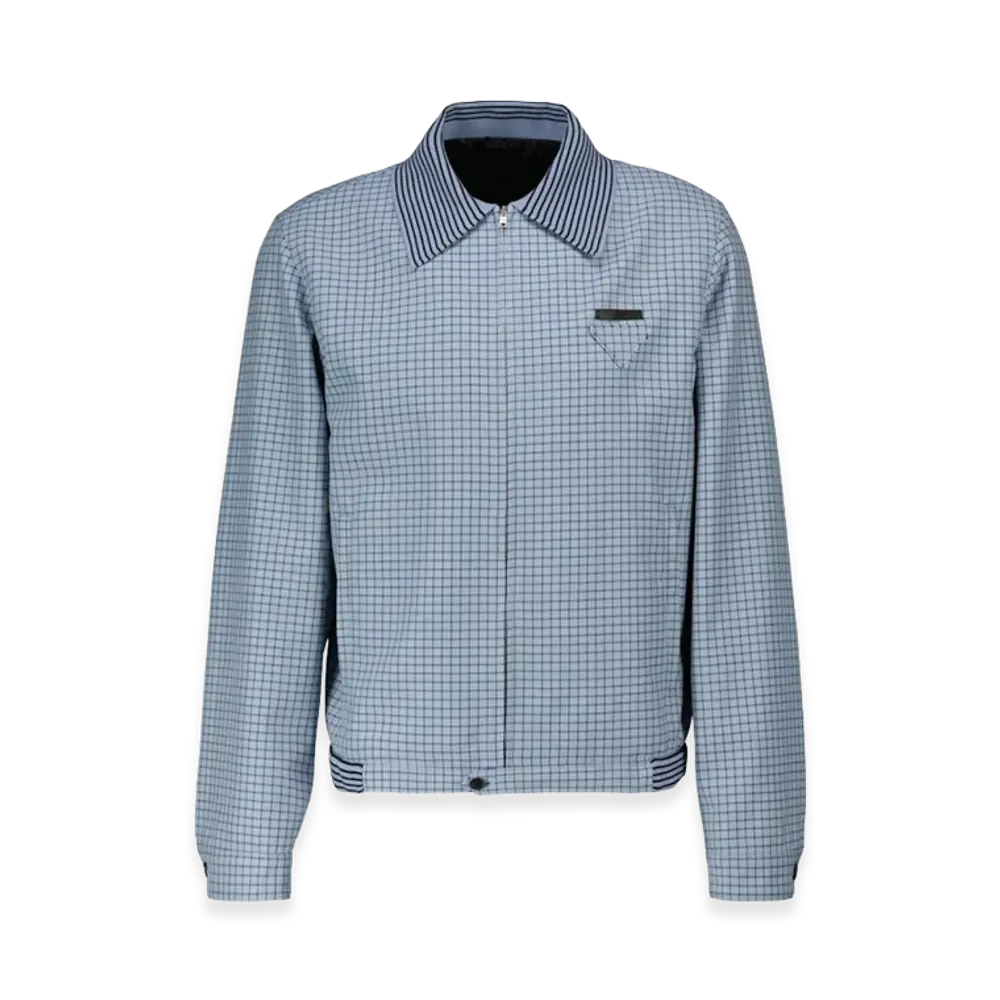 PRADA Wool Check Blouson Jacket "Blue"