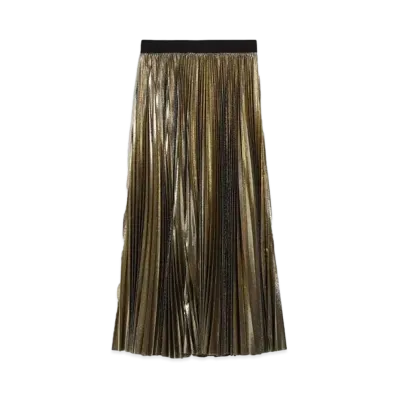 Max Mara Nura Pleated Georgette Skirt "Gold"