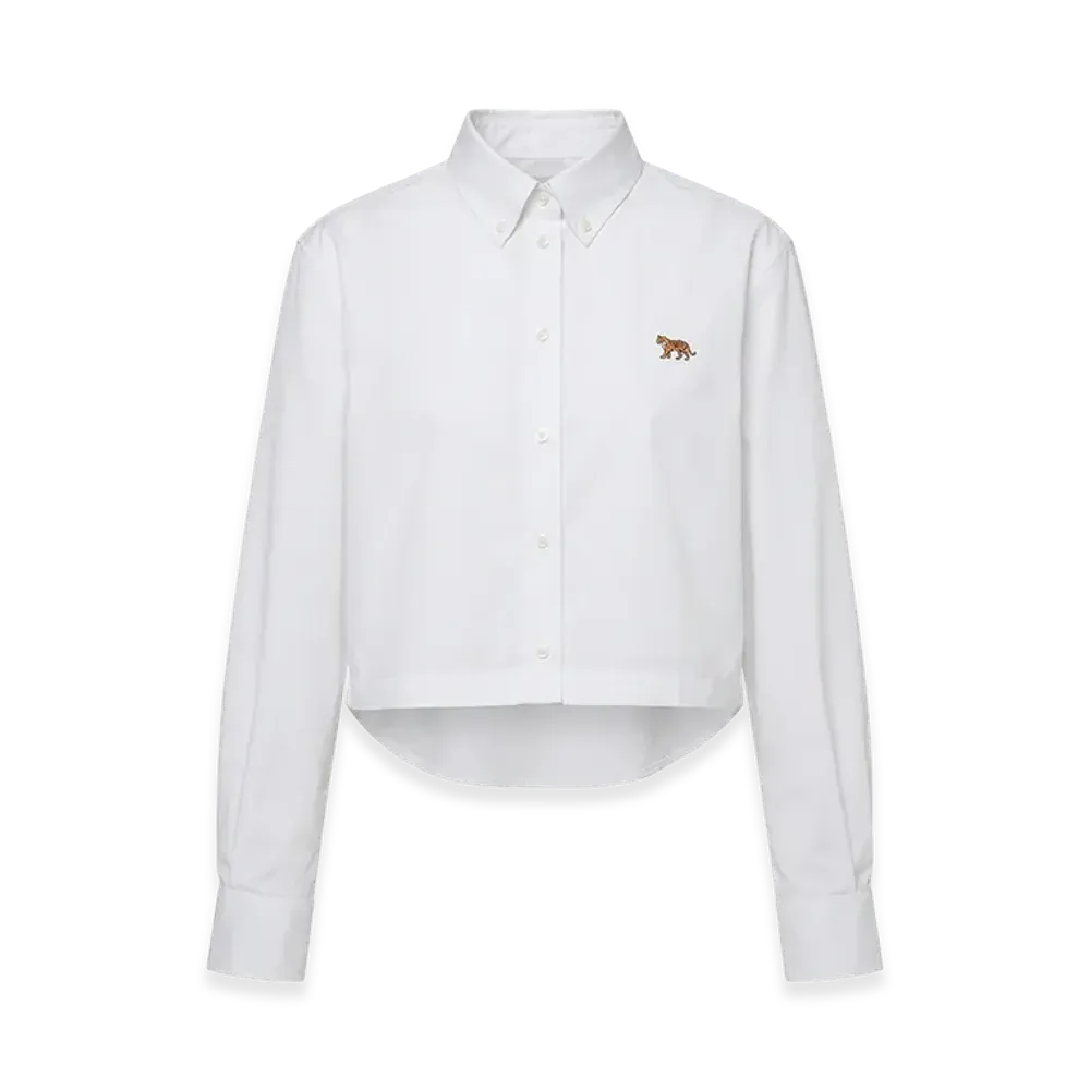 Maison Kitsune Women's Long Sleeve Logo One-Point Button-Down Cropped Shirt Baby Fox Cropped "White"